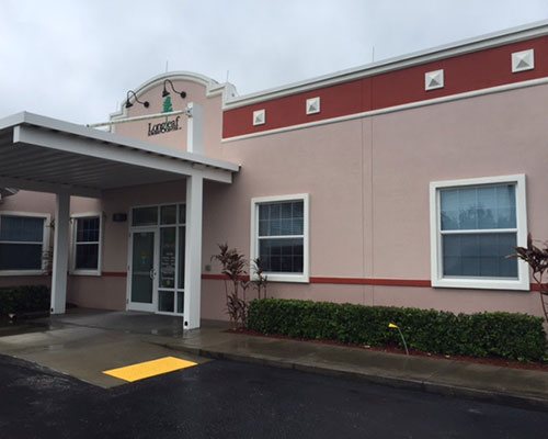 Longleaf building exterior with awning.